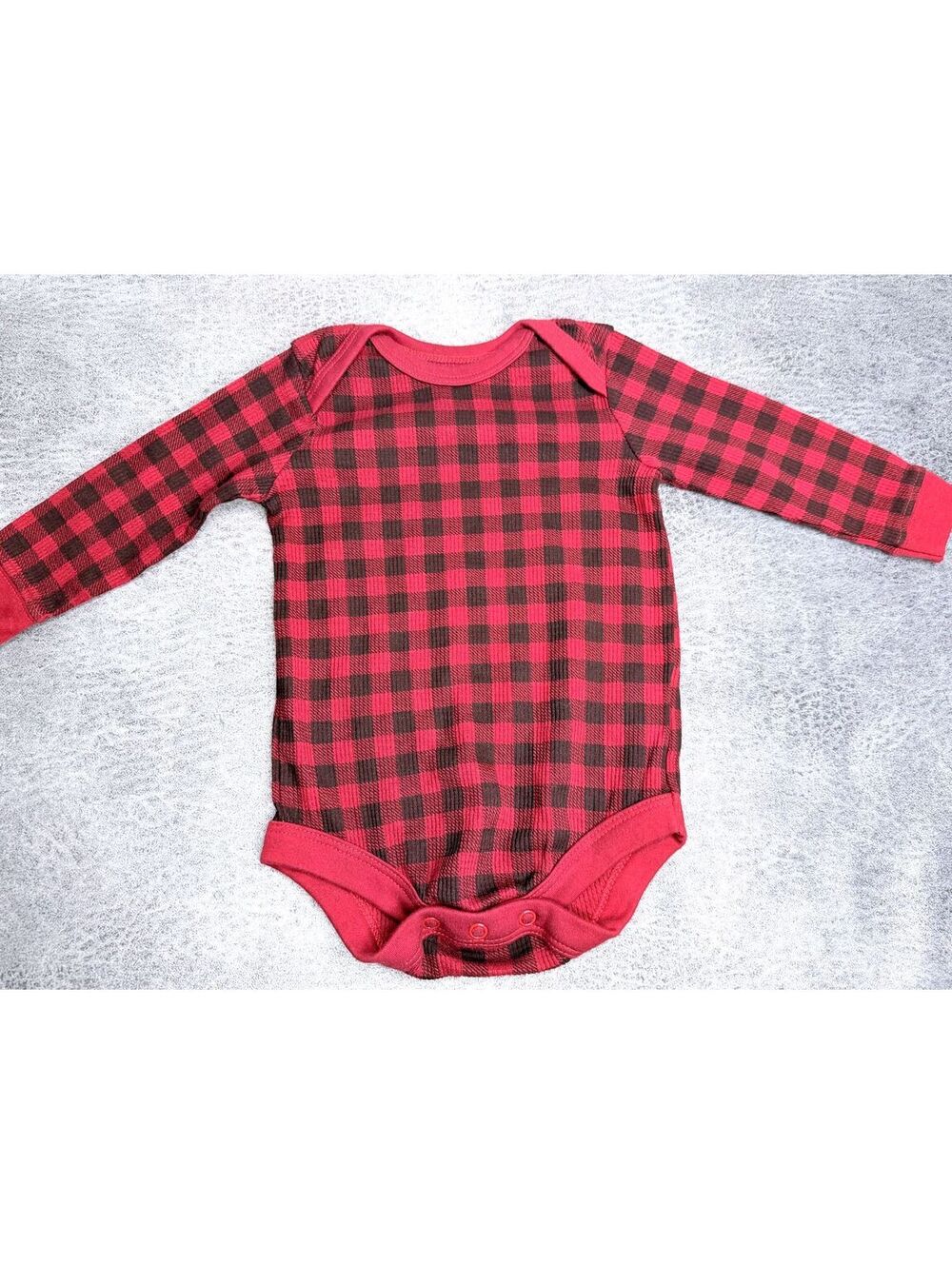 Christmas Baby 6-9M Red Black Buffalo Plaid Sleeve Bodysuit Family Matching PJ